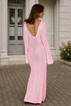 Fisoew Women's Pink Long Sleeve Sexy Bodycon Summer Knit Dresses - Fisoew