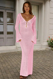Fisoew Women's Pink Long Sleeve Sexy Bodycon Summer Knit Dresses