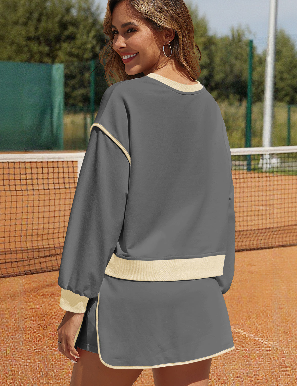 Womens Beige and Grey High Waisted Tracksuits Fisoew - Fisoew