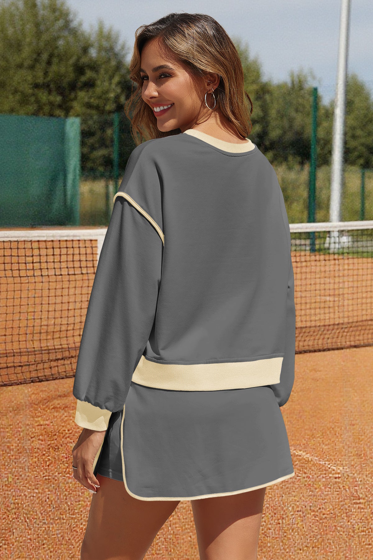 Womens Beige and Grey High Waisted Tracksuits Fisoew - Fisoew