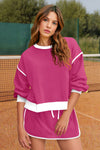 Womens Rose Red High Waisted Tracksuits Fisoew - Fisoew
