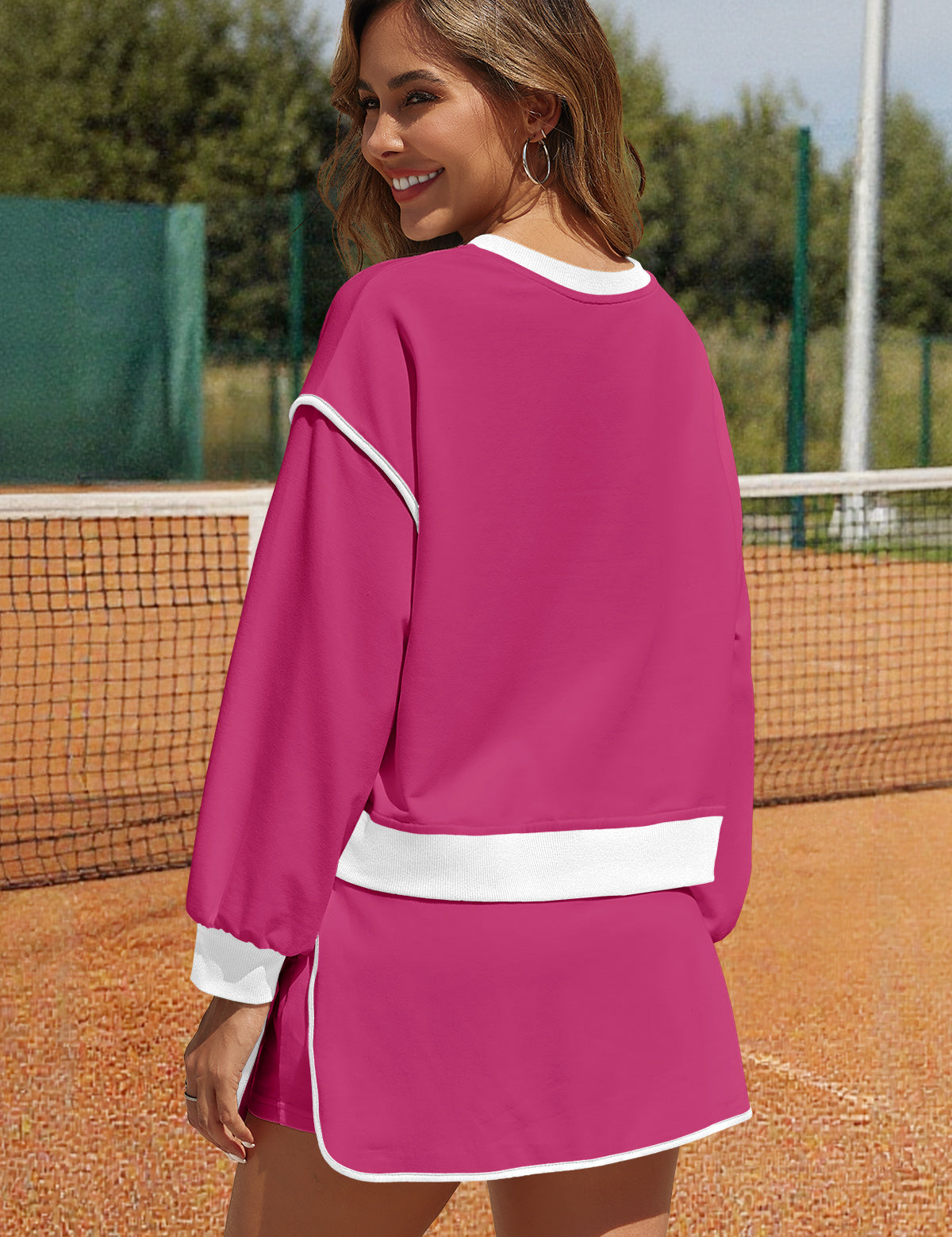 Womens Rose Red High Waisted Tracksuits Fisoew - Fisoew