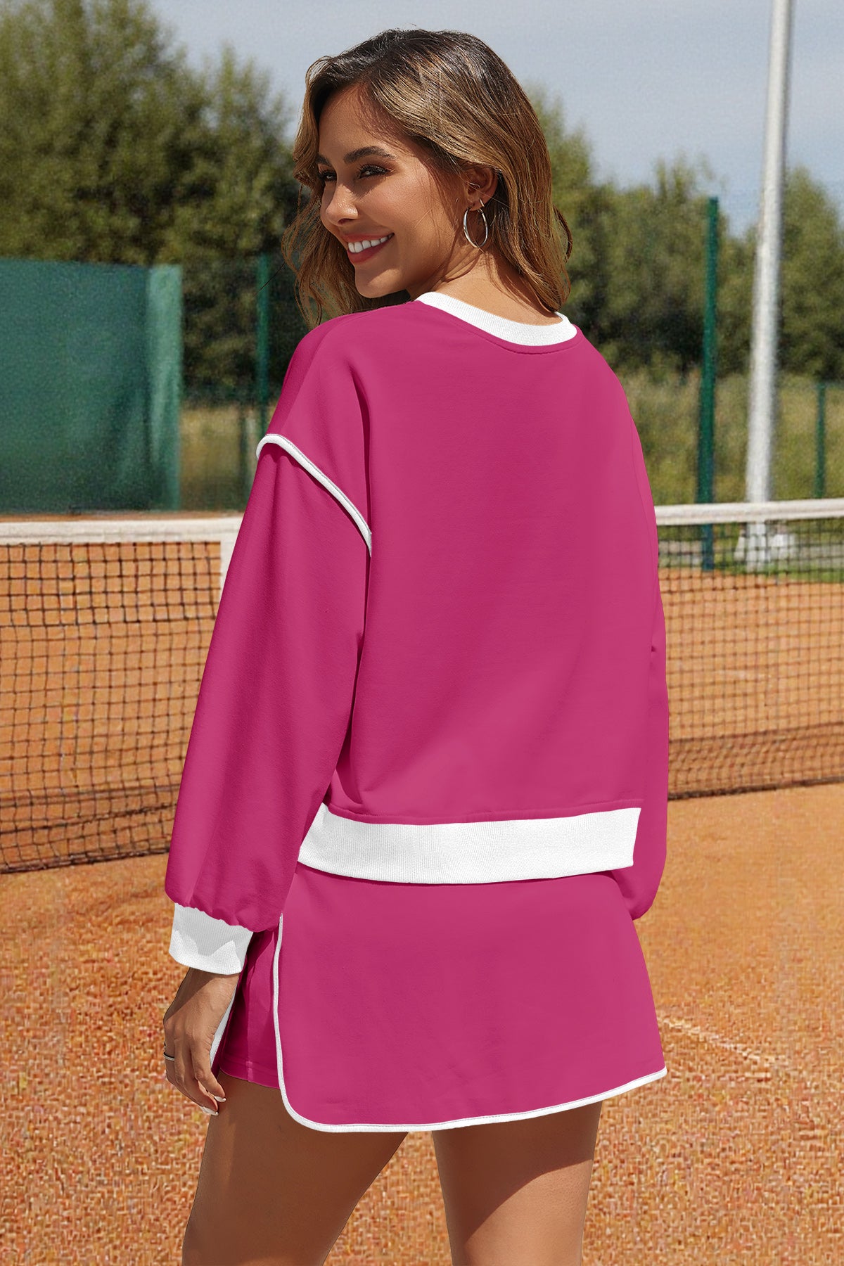 Womens Rose Red High Waisted Tracksuits Fisoew - Fisoew