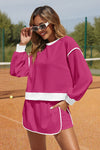 Womens Rose Red High Waisted Tracksuits Fisoew - Fisoew