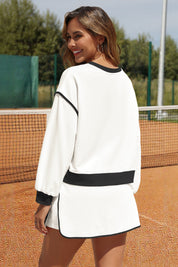 Womens White&Black High Waisted Tracksuits Fisoew - Fisoew
