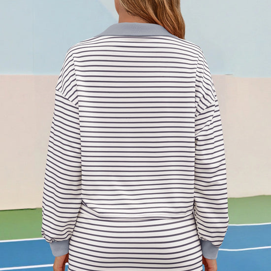 Womens Grey Striped 2 Piece Outfits Fisoew - Fisoew