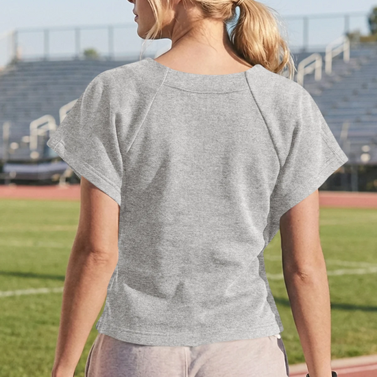 Fisoew Women's Grey Summer Short Sleeves Tee Tops Crewneck Sweatshirt - Fisoew