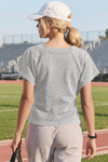 Fisoew Women's Grey Summer Short Sleeves Tee Tops Crewneck Sweatshirt - Fisoew