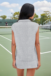 Grey Sleeveless Half Zip Skirt Sets Fisoew
