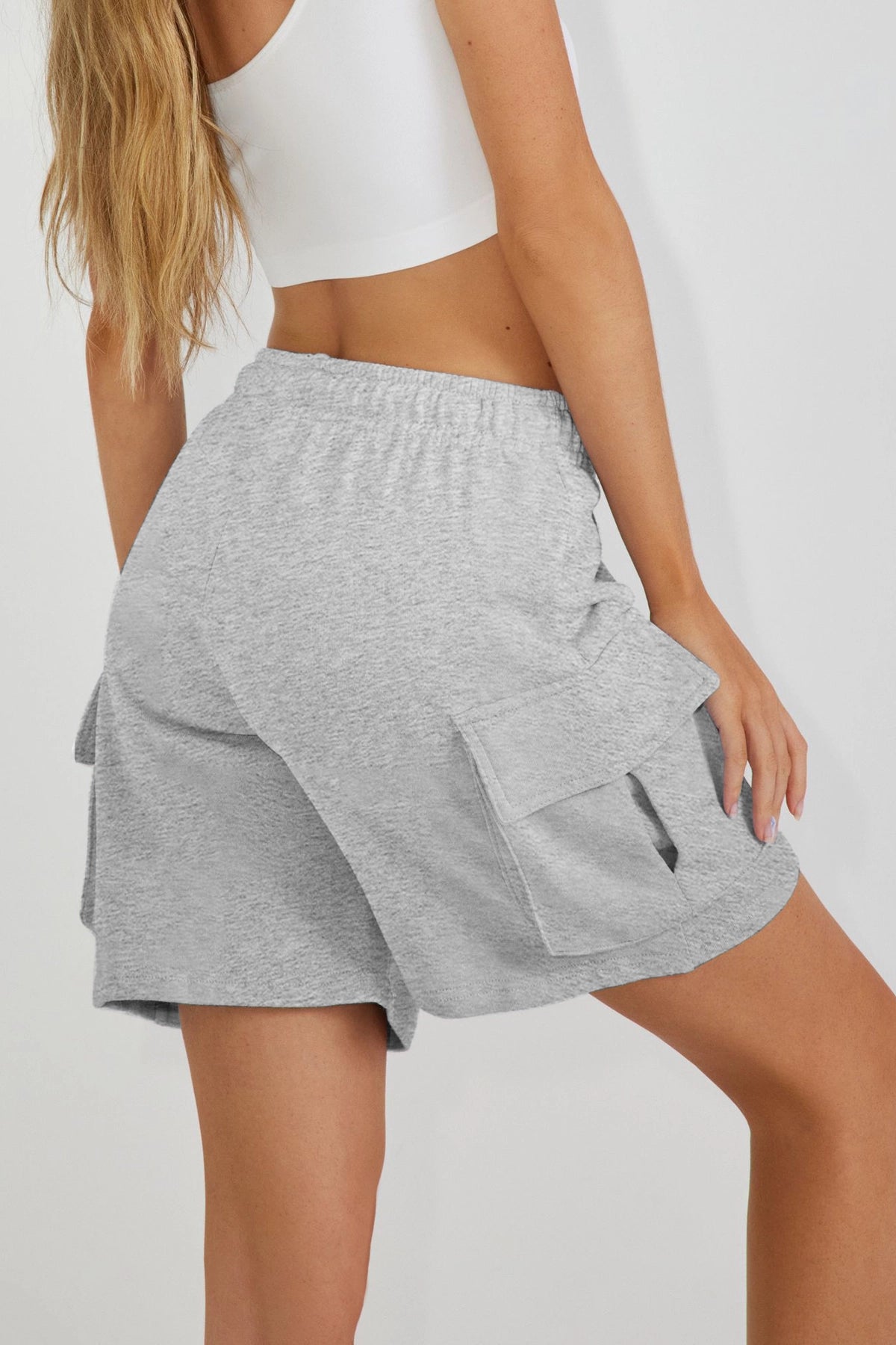 Fisoew Women's Grey Running Workout Baggy Sweat Shorts - Fisoew
