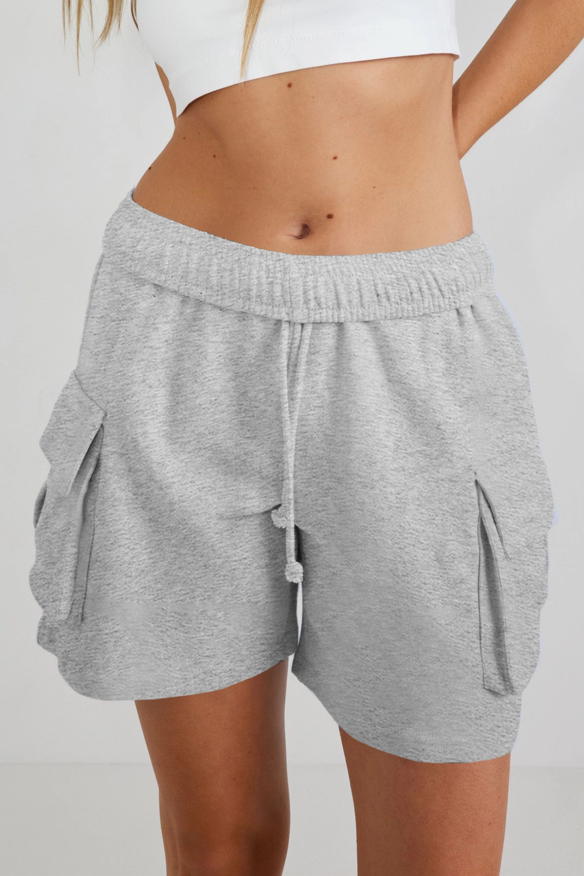 Fisoew Women's Grey Running Workout Baggy Sweat Shorts - Fisoew