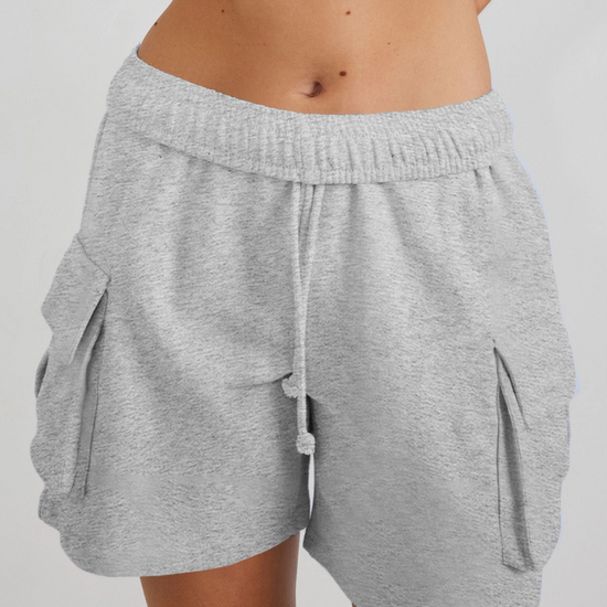 Fisoew Women's Grey Running Workout Baggy Sweat Shorts - Fisoew