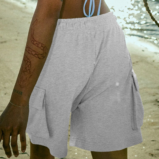 Fisoew Women's Grey Running Workout Baggy Sweat Shorts - Fisoew
