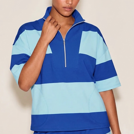 Womens Blue 2 Piece Outfits Striped Sets Fisoew - Fisoew