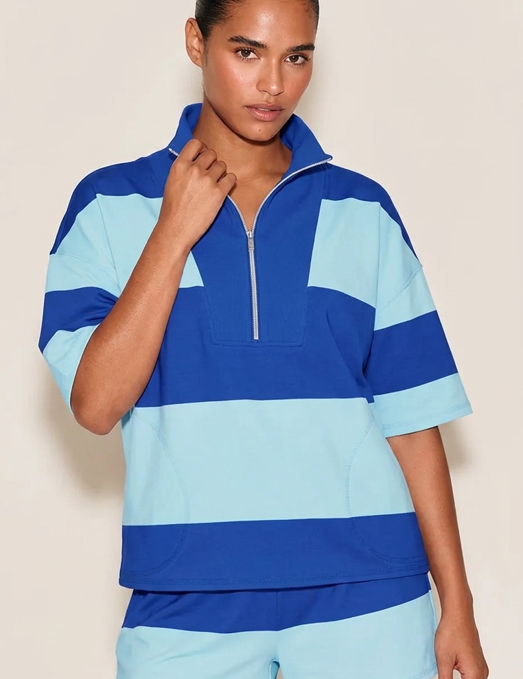 Womens Blue 2 Piece Outfits Striped Sets Fisoew - Fisoew