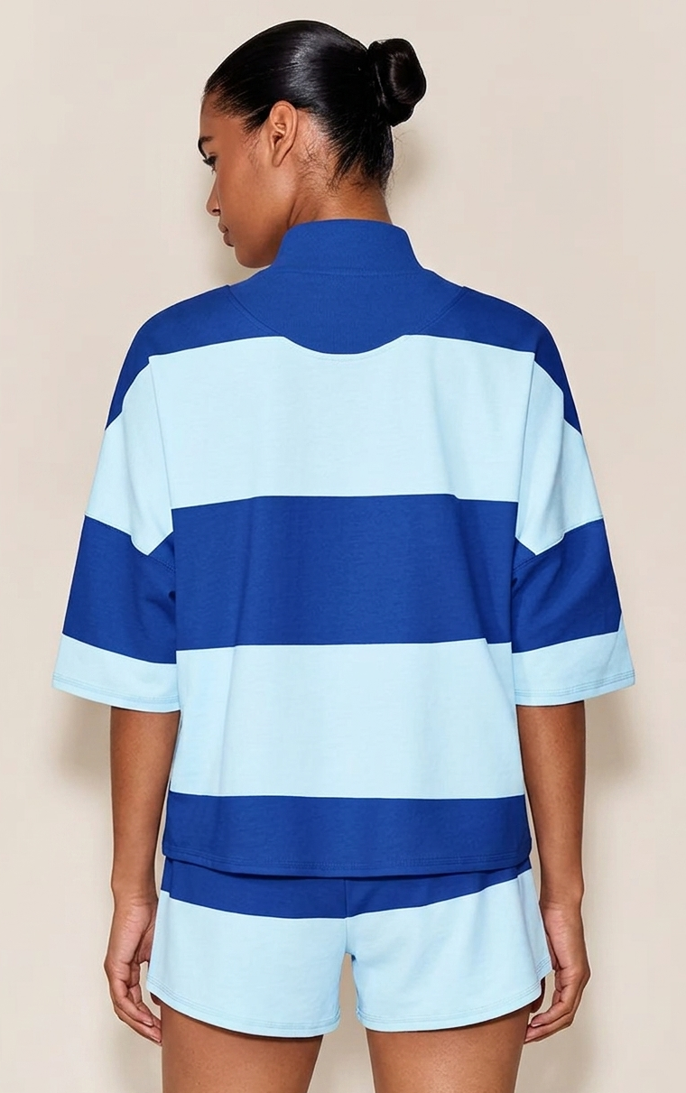 Womens Blue 2 Piece Outfits Striped Sets Fisoew - Fisoew