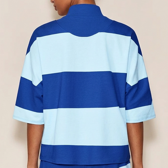 Womens Blue 2 Piece Outfits Striped Sets Fisoew - Fisoew