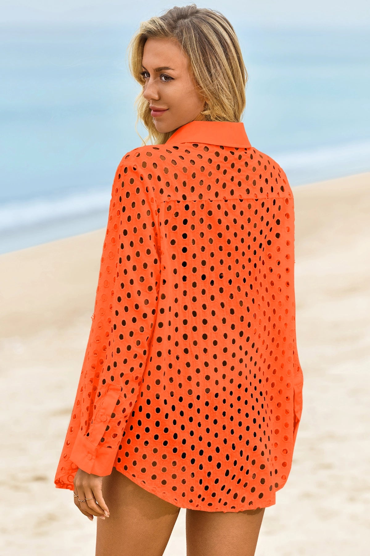 Womens Orange Hollow Out Swimsuit Fisoew - Fisoew