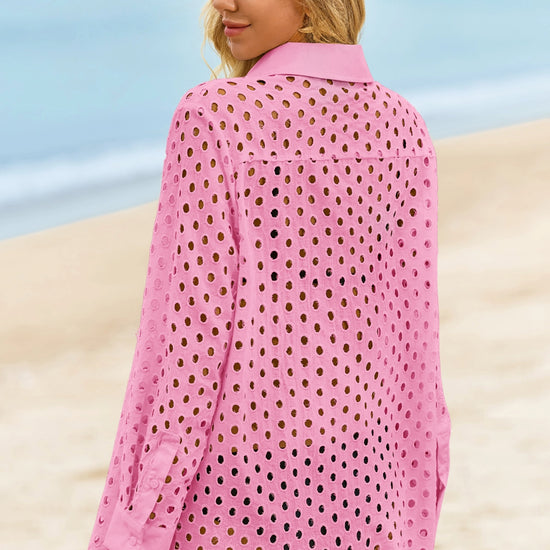 Womens Pink Hollow Out Swimsuit Fisoew - Fisoew
