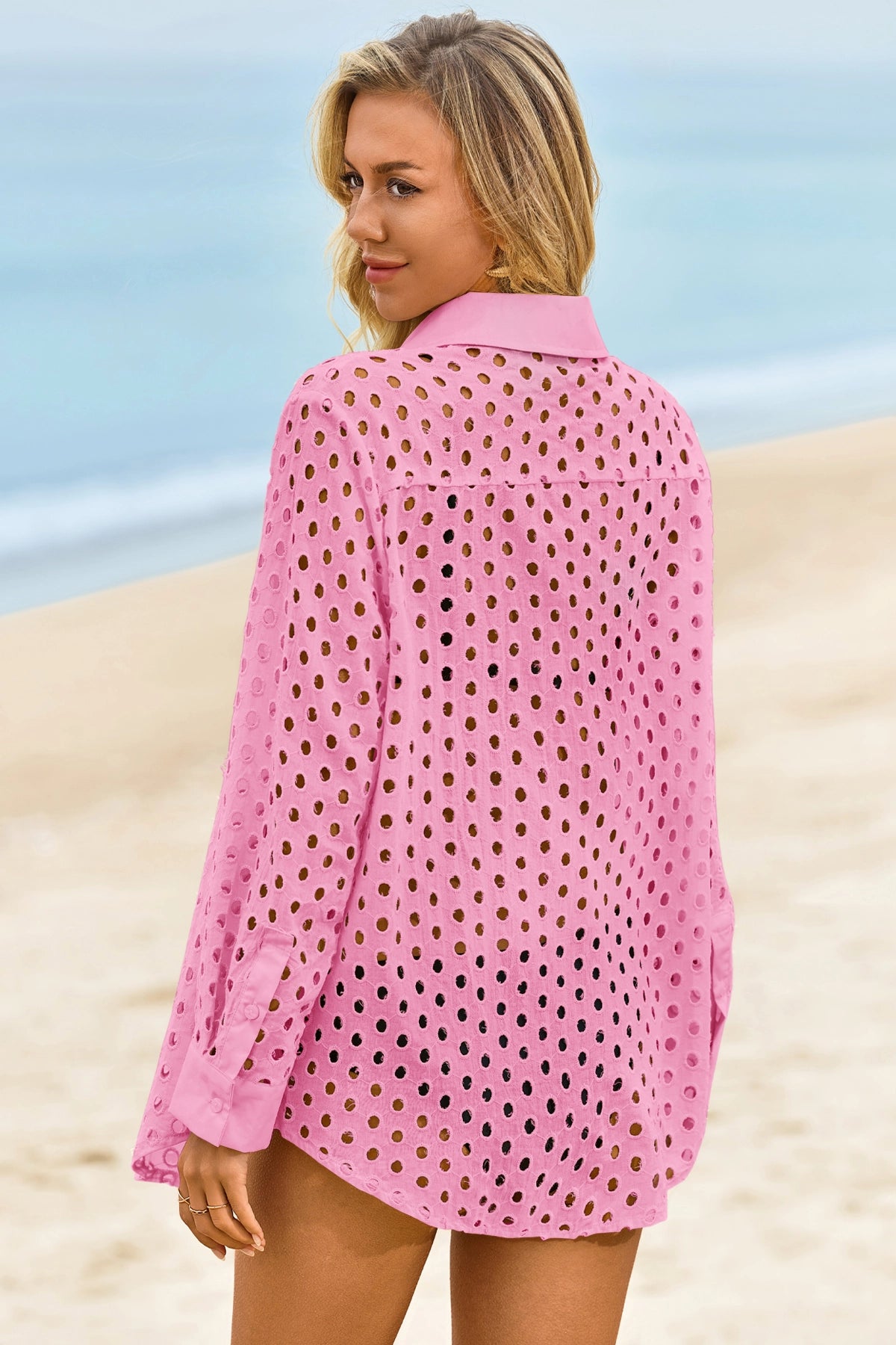 Womens Pink Hollow Out Swimsuit Fisoew - Fisoew