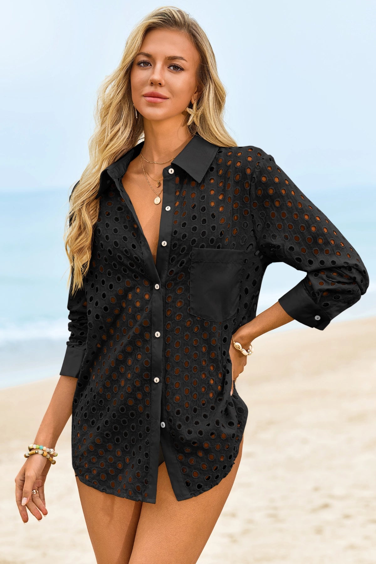 Womens Black Hollow Out Swimsuit Fisoew - Fisoew
