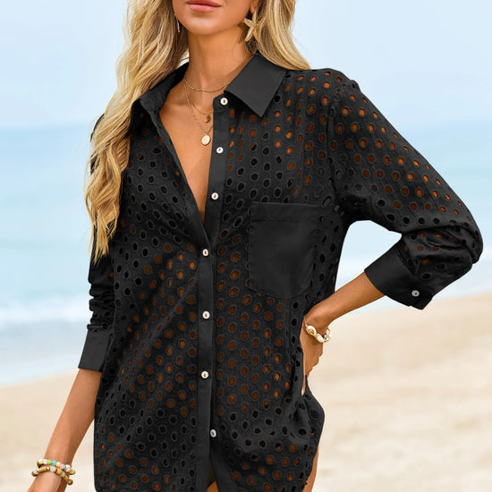 Womens Black Hollow Out Swimsuit Fisoew - Fisoew