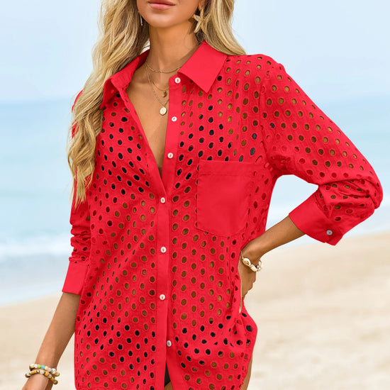 Womens Red Hollow Out Swimsuit Fisoew - Fisoew
