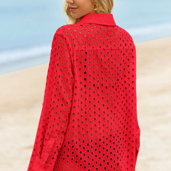 Womens Red Hollow Out Swimsuit Fisoew - Fisoew