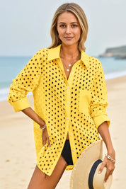 Womens Yellow Hollow Out Swimsuit Fisoew - Fisoew