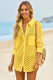 Womens Yellow Hollow Out Swimsuit Fisoew - Fisoew