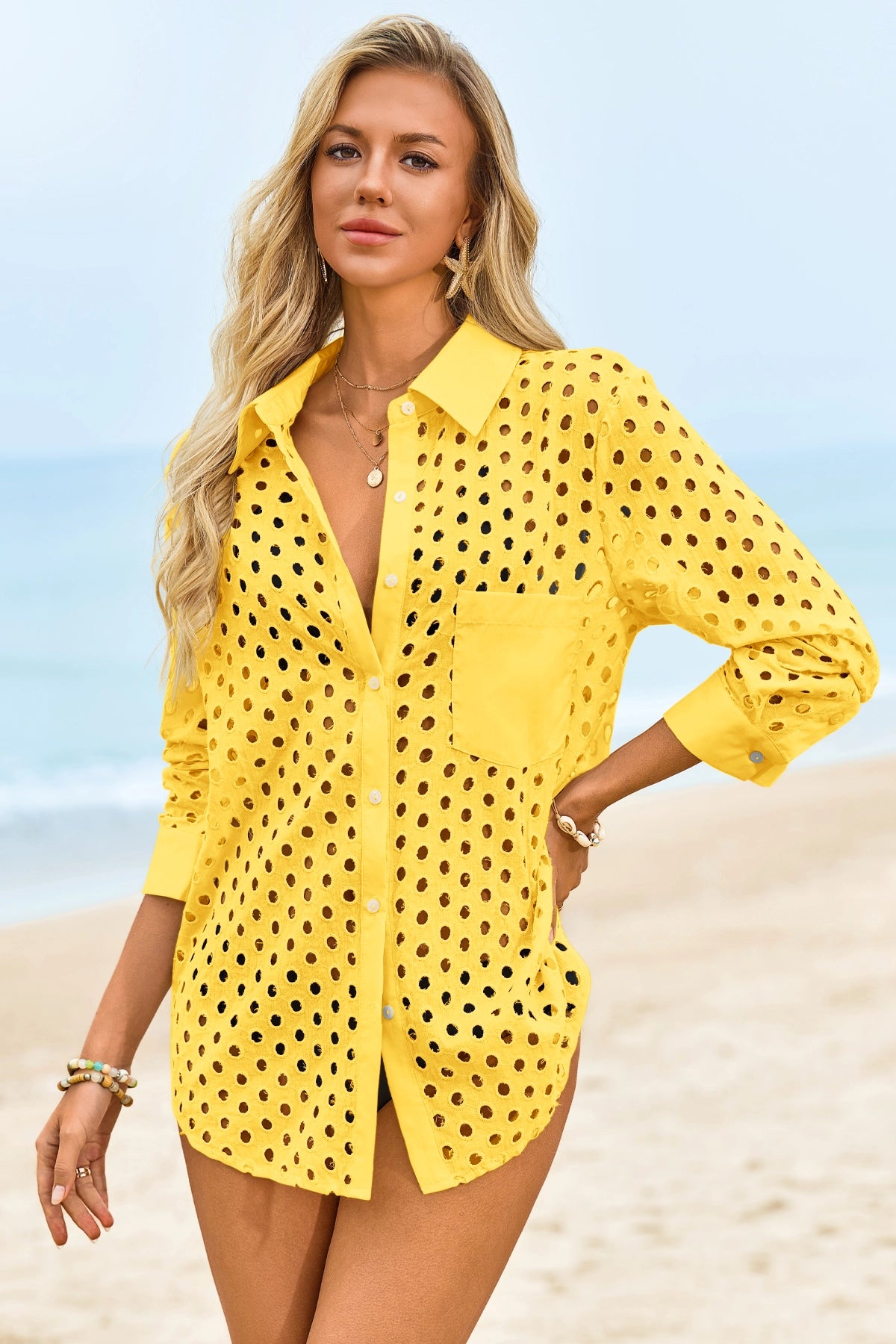 Womens Yellow Hollow Out Swimsuit Fisoew - Fisoew