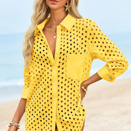 Womens Yellow Hollow Out Swimsuit Fisoew - Fisoew