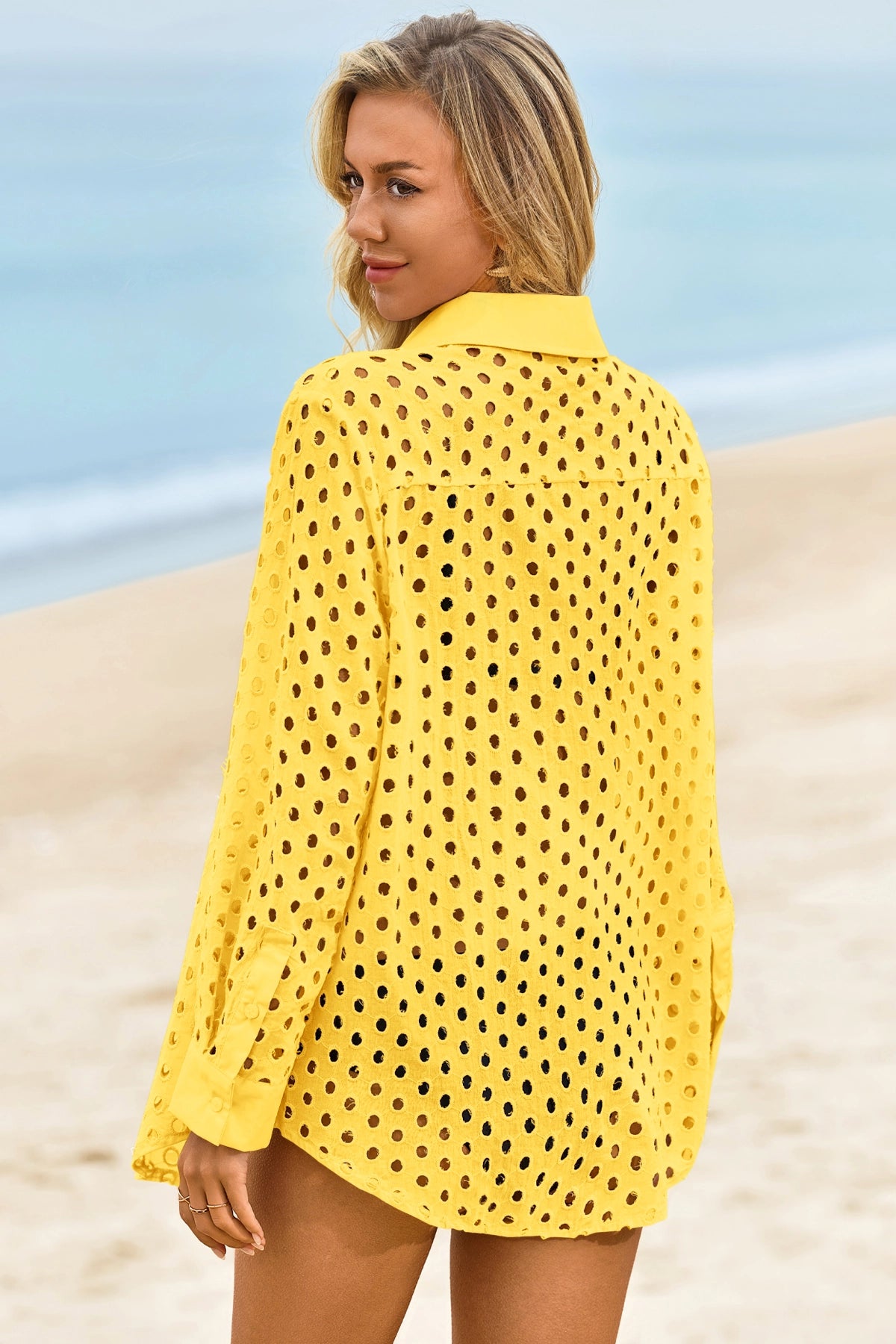 Womens Yellow Hollow Out Swimsuit Fisoew - Fisoew