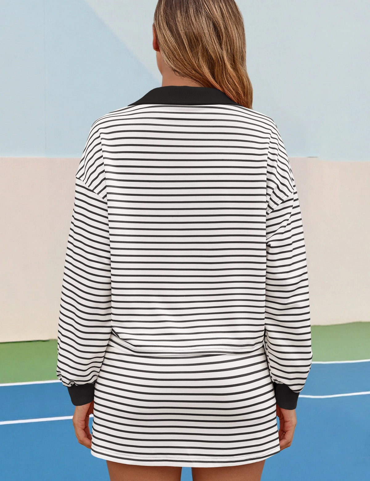 Womens Black Striped 2 Piece Outfits Fisoew - Fisoew
