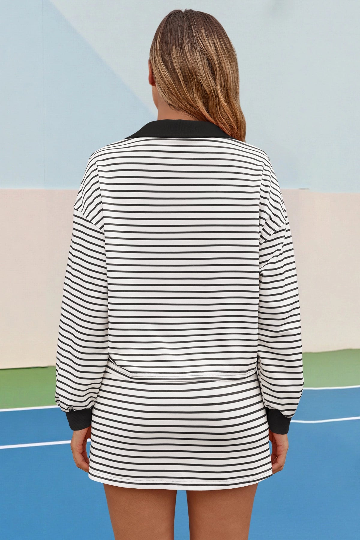 Womens Black Striped 2 Piece Outfits Fisoew - Fisoew