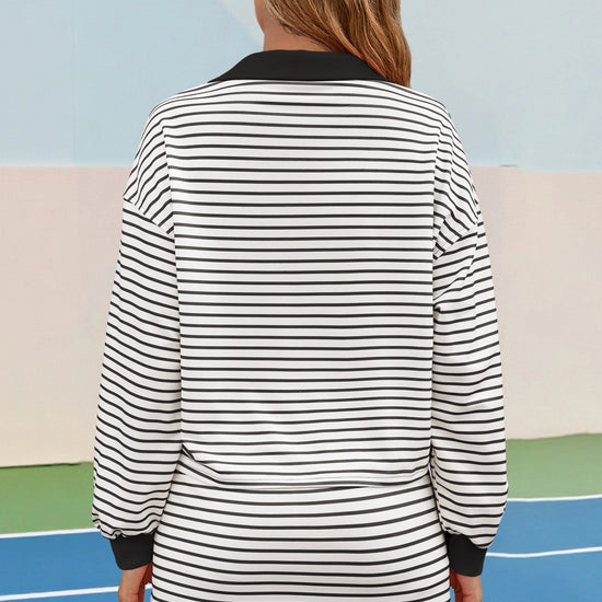 Womens Black Striped 2 Piece Outfits Fisoew - Fisoew