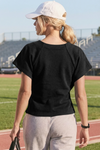Fisoew Women's Black Summer Short Sleeves Tee Tops Crewneck Sweatshirt - Fisoew
