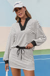 Womens Black Striped 2 Piece Outfits Fisoew - Fisoew