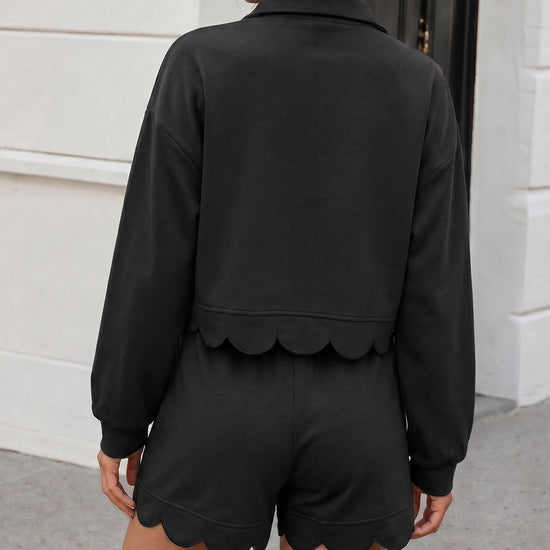 Crop Tops With Shorts Ruffle Trim Solid Sets - Fisoew