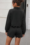 Crop Tops With Shorts Ruffle Trim Solid Sets - Fisoew