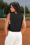 Fisoew Women's Black Sleeveless Loose Fit Workout Cropped Tank Tops - Fisoew