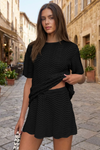 Fisoew Women's Black Crochet Swimsuit Coverup 2 Piece Skirt Sets - Fisoew