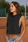 Fisoew Women's Black Sleeveless Loose Fit Workout Cropped Tank Tops - Fisoew