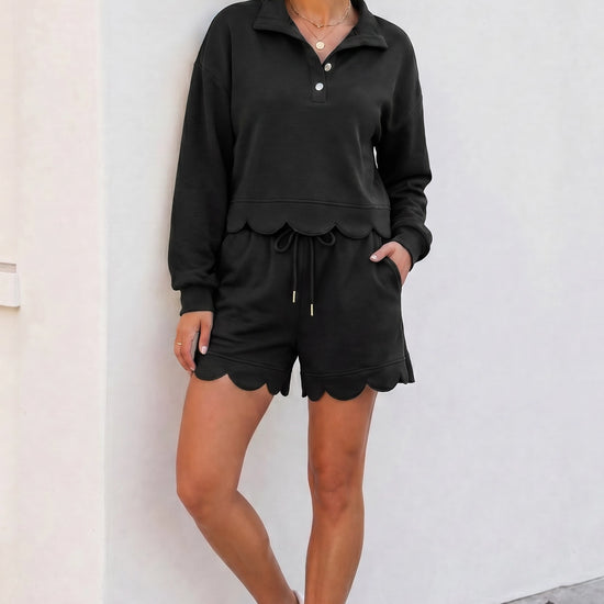 Crop Tops With Shorts Ruffle Trim Solid Sets - Fisoew