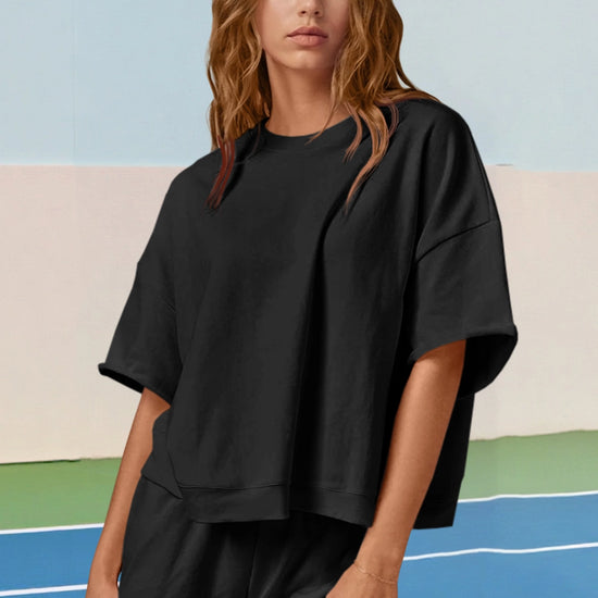 Womens Black Oversized 2 Piece Outfits Fisoew - Fisoew