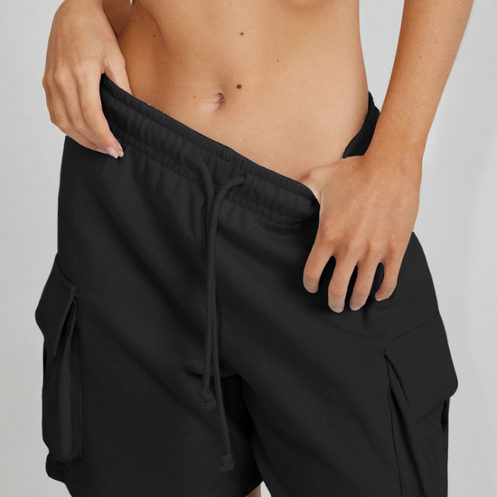 Fisoew Women's Black Running Workout Baggy Sweat Shorts - Fisoew