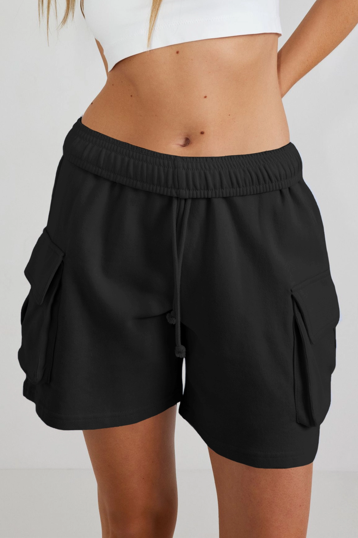 Fisoew Women's Black Running Workout Baggy Sweat Shorts - Fisoew