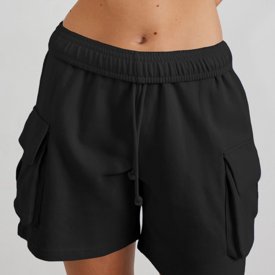 Fisoew Women's Black Running Workout Baggy Sweat Shorts - Fisoew