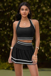 Womens Black 2 Piece Tennis Skirt Sets Fisoew - Fisoew