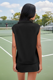 Black Sleeveless Half Zip Skirt Sets Fisoew - Fisoew